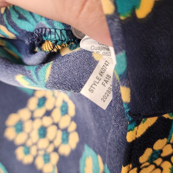 J. Crew Drapey Crepe Floral Wrap Blouse Women's S Navy Yellow V-Neck Top - Picture 7 of 8